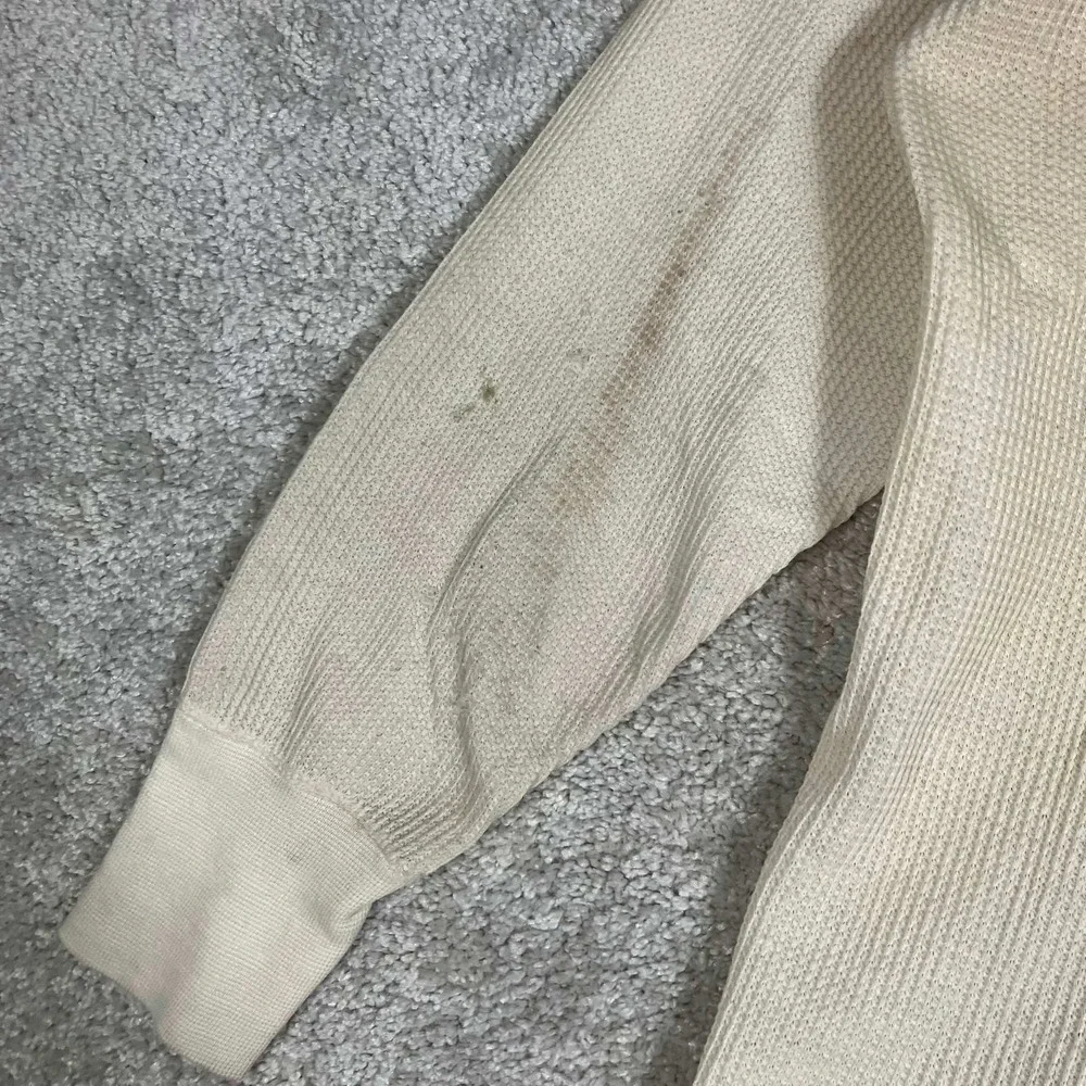 Vintage 70s Thermal Shirt Mens L Cream Fair Waffle Knit Long Sleeve Made in USA